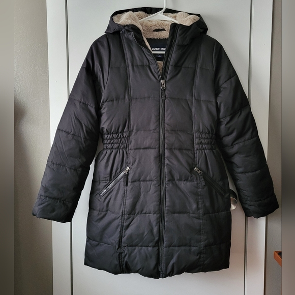 Land's End black faux fur lined coat - Picture 1 of 5